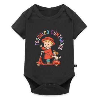 Kleiner Fahrer auf rotem Scooter Todaloo Cuntaroos - Baby Premium Kurzarmbody - Schwarz - Vorne