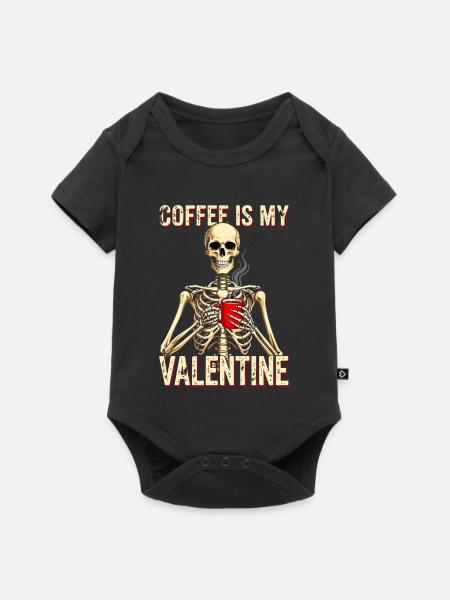 Kaffee ist mein Valentine Skelett - Baby Premium Kurzarmbody - Schwarz