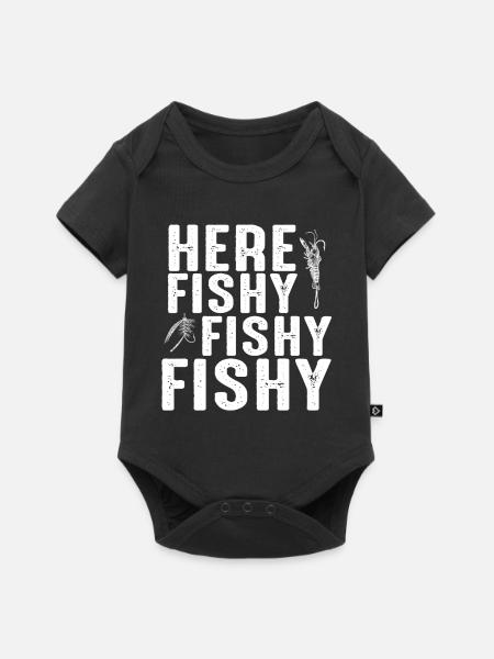 Hier Fischiger Fischiger Angelhumor - Baby Premium Kurzarmbody - Schwarz