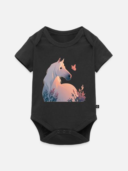 Pferd mit Schmetterling - Baby Premium Kurzarmbody - Schwarz