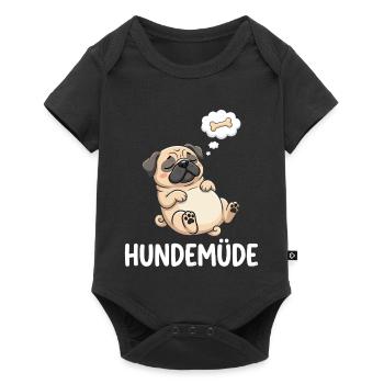 Hundemüde Traum-Pug Knochen - Baby Premium Kurzarmbody - Schwarz - Vorne