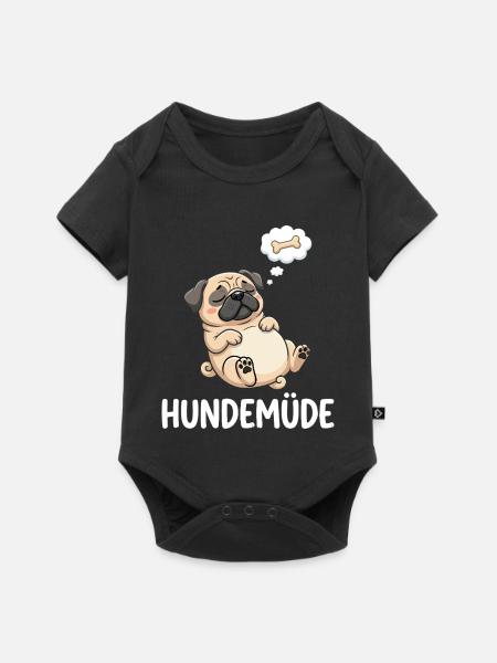 Hundemüde Traum-Pug Knochen - Baby Premium Kurzarmbody - Schwarz
