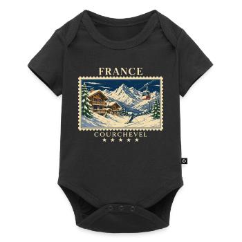 Frankreich Courchevel Vintage Reisemarke - Baby Premium Kurzarmbody - Schwarz - Vorne