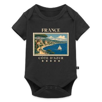 Frankreich Côte d’Azur Vintage Reisemarke - Baby Premium Kurzarmbody - Schwarz - Vorne
