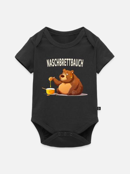 Naschbrettbauch Lustiger Honigbär - Baby Premium Kurzarmbody - Schwarz