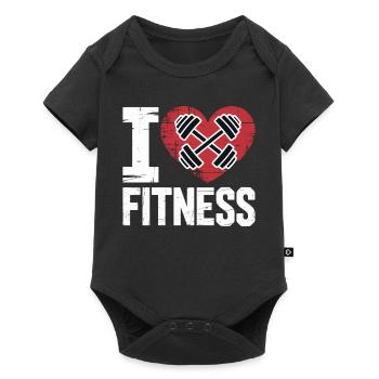 I love fitness heart dumbbell - Baby Premium short-sleeve bodysuit - black - Front