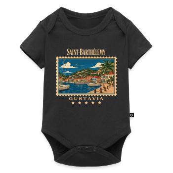 Saint-Barthélemy Gustavia Vintage Reisemarke - Baby Premium Kurzarmbody - Schwarz - Vorne