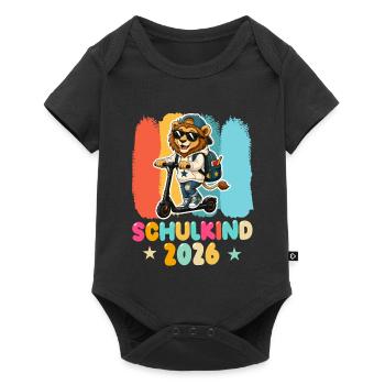 Einschulung Schulkind 2026 Junge Mädchen Löwe - Baby Premium Kurzarmbody - Schwarz - Vorne