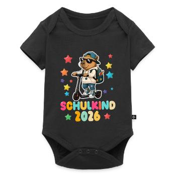 Einschulung Schulkind 2026 Junge Mädchen Cabybara - Baby Premium Kurzarmbody - Schwarz - Vorne