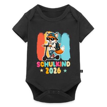 Einschulung Schulkind 2026 Junge Mädchen Fuchs - Baby Premium Kurzarmbody - Schwarz - Vorne