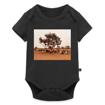 Goats under a tree in the savannah - Baby Premium short-sleeve bodysuit - black - Front