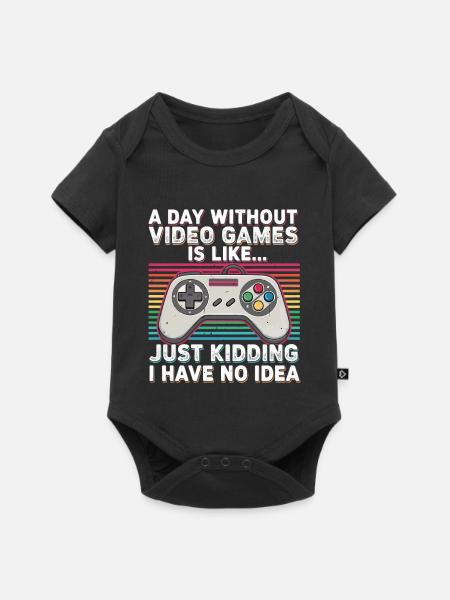 Retro-Controller Humor Regenbogen - Baby Premium Kurzarmbody - Schwarz