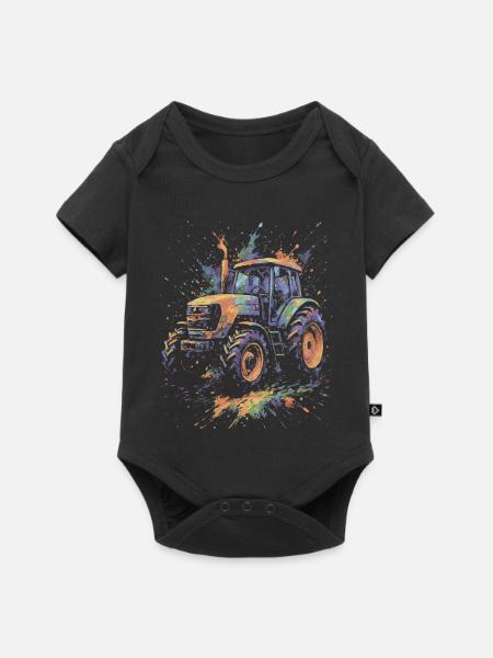 Mehrfarbige Landtraktor-Splash-Art - Baby Premium Kurzarmbody - Schwarz
