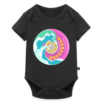 Surfskate motif in pink yellow with waves - Baby Premium short-sleeve bodysuit - black - Front
