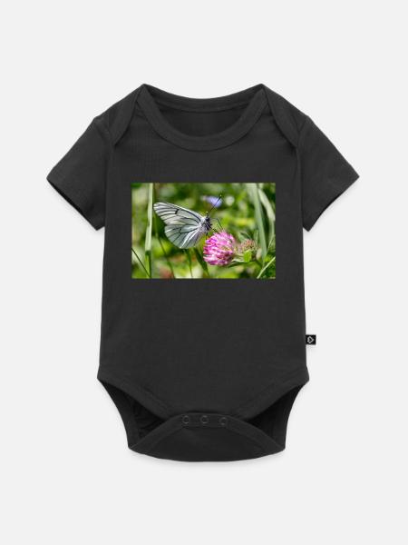 Baum-Weißling Schmetterling auf Blüte - Baby Premium Kurzarmbody - Schwarz