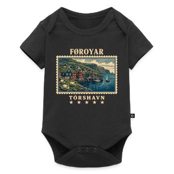 Färöer Tórshavn Vintage Reisemarke - Baby Premium Kurzarmbody - Schwarz - Vorne