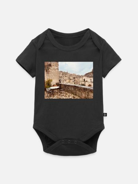 Terrasse in einem Steindorf - Baby Premium Kurzarmbody - Schwarz