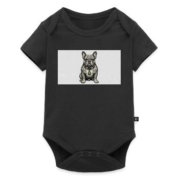Tattoo Bulldog Gris mit Grünem Anhänger - Baby Premium Kurzarmbody - Schwarz - Vorne