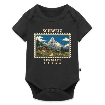 Schweiz Zermatt Vintage Reisemarke - Baby Premium Kurzarmbody - Schwarz - Vorne
