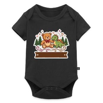 Cuddly toy and dinosaur in the forest - Baby Premium short-sleeve bodysuit - black - Front