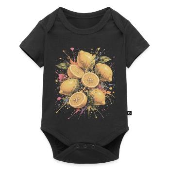 Citron Jaune Agrume Multicolore Splash Art - Body à manches courtes Premium Bébé - noir - Devant