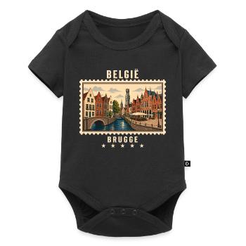 Belgien Brugge Vintage Reisemarke - Baby Premium Kurzarmbody - Schwarz - Vorne