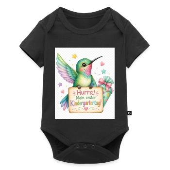 Hurra: Erster Kindergartenstart - Baby Premium Kurzarmbody - Schwarz - Vorne