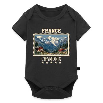 Frankreich Chamonix Vintage Reisemarke - Baby Premium Kurzarmbody - Schwarz - Vorne