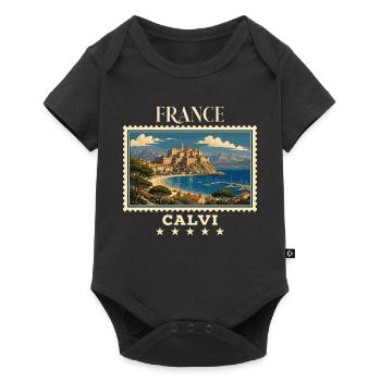 Frankreich Calvi Vintage Reisemarke - Baby Premium Kurzarmbody - Schwarz - Vorne
