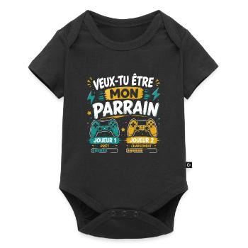 Veux-tu être mon parrain, Demande parrain gamer - Body à manches courtes Premium Bébé - noir - Devant