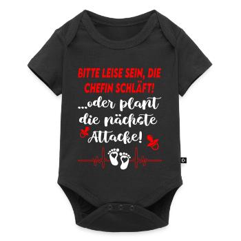 Bitte leise sein, die Chefin schläft Babysprüche - Baby Premium Kurzarmbody - Schwarz - Vorne