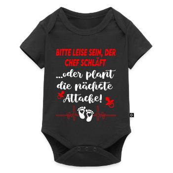 Bitte leise sein, der Chef schläft Babysprüche - Baby Premium Kurzarmbody - Schwarz - Vorne