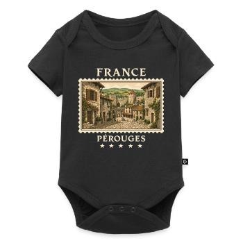 Frankreich Pérouges Vintage Reisemarke - Baby Premium Kurzarmbody - Schwarz - Vorne
