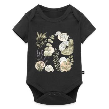 Natürliche Aquarellbotanik - Baby Premium Kurzarmbody - Schwarz - Vorne