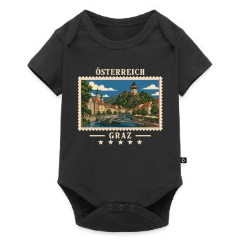 Österreich Graz Vintage Reisemarke - Baby Premium Kurzarmbody - Schwarz - Vorne
