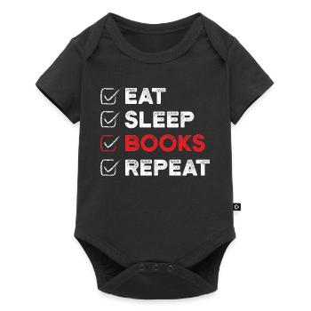 Essen Schlaf Bücher Wiederholen Buchliebhaber-Geschenk - Baby Premium Kurzarmbody - Schwarz - Vorne