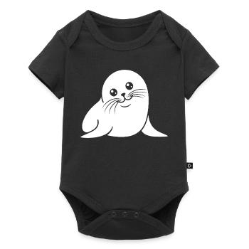 Baby Robbe Silhouette niedliches Tiermotiv - Baby Premium Kurzarmbody - Schwarz - Vorne