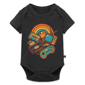80er 90er Retro Technik Nostalgie Gamer - Baby Premium Kurzarmbody - Schwarz - Vorne