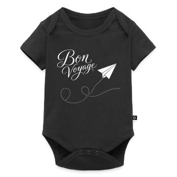Bon Voyage Papierzug Flugzeug Motiv - Baby Premium Kurzarmbody - Schwarz - Vorne