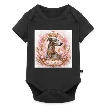 Königlicher Greyhound Portrait mit Krone - Baby Premium Kurzarmbody - Schwarz - Vorne