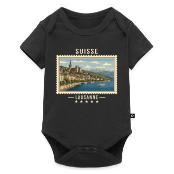 Schweiz Lausanne Vintage Reisemarke - Baby Premium Kurzarmbody - Schwarz - Vorne