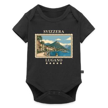 Schweiz Lugano Vintage Reisemarke - Baby Premium Kurzarmbody - Schwarz - Vorne