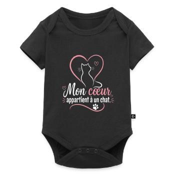 Mon cœur appartient à un chat - Body à manches courtes Premium Bébé - noir - Devant