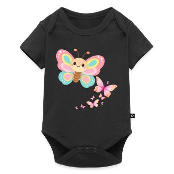 Pastellschmetterling Motiv - Baby Premium Kurzarmbody - Schwarz - Vorne