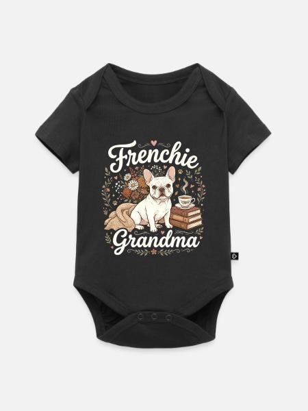 Frenchie Grandma Florale Wärme - Baby Premium Kurzarmbody - Schwarz