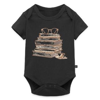 Buchstapel mit Brille - Baby Premium Kurzarmbody - Schwarz - Vorne