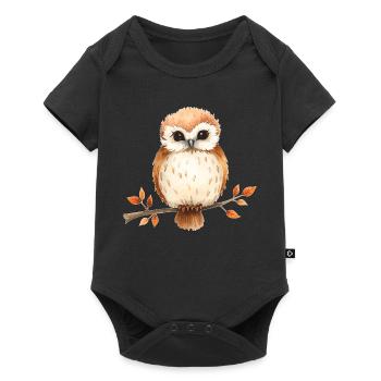 Aquarell Eule auf Ast - Baby Premium Kurzarmbody - Schwarz - Vorne
