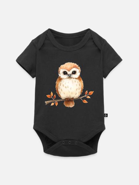 Aquarell Eule auf Ast - Baby Premium Kurzarmbody - Schwarz