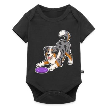 Australian Shepherd mit lila Frisbee - Baby Premium Kurzarmbody - Schwarz - Vorne
