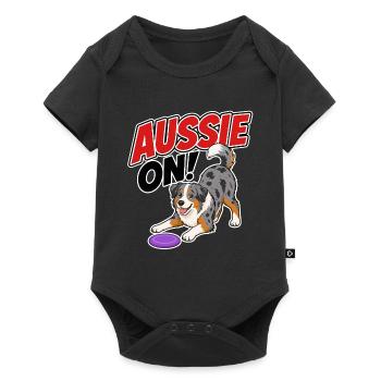 Aussie On! Verspielter Frisb-Hund - Baby Premium Kurzarmbody - Schwarz - Vorne